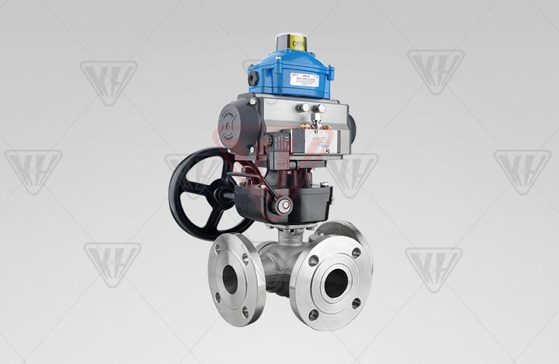 Pneumatic three-way ball valve